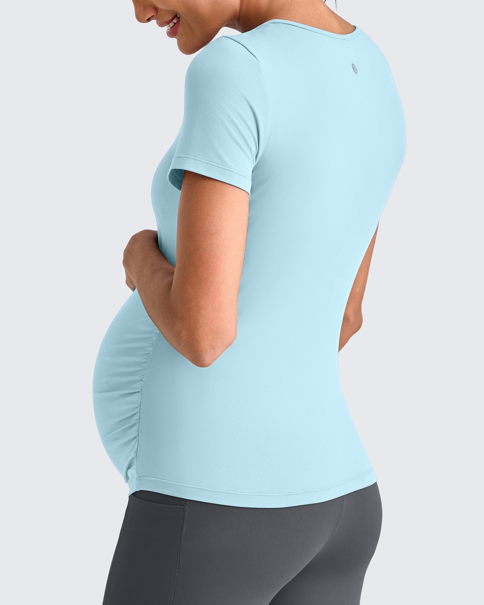 G4Free Activewear Lightweight V Neck Side Ruched Maternity Short Sleeve #Pink / S-Pink / M-Pink / L-Pink / XL-Pink / XXL-Pink / XS-Black / S-Black / M-Black / L-Black / XL