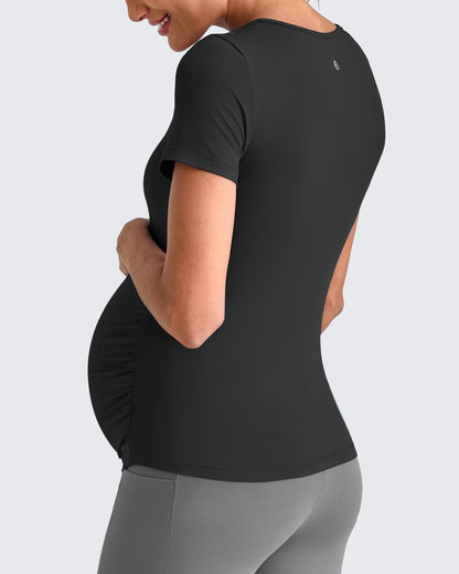 Lightweight V Neck Side Ruched Maternity Short Sleeve