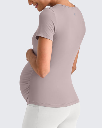 Lightweight V Neck Side Ruched Maternity Short Sleeve