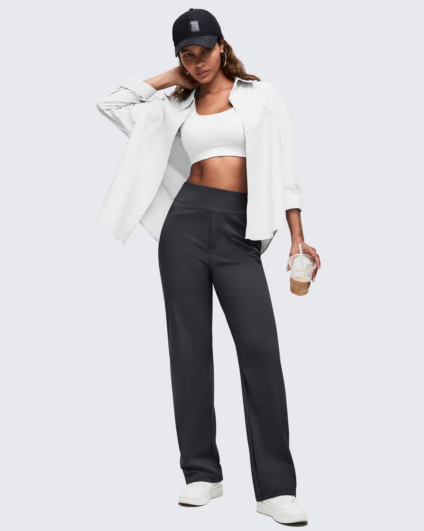 High Waist Hidden Zipper Pockets Dress Pants