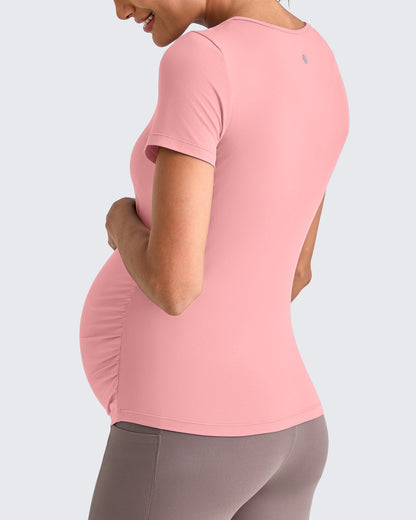 Lightweight V Neck Side Ruched Maternity Short Sleeve
