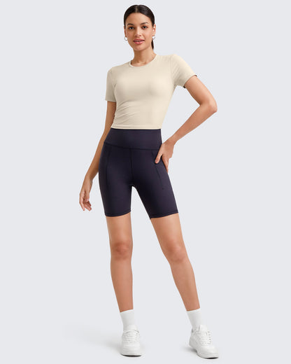 G4Free Activewear Ribbed Slim Workout Crop Short Sleeve #Khaki / S-Khaki / M-Khaki / L-Khaki / XL-Khaki / XS-Purple / S-Purple / M-Purple / L-Purple / XL-Purple / XS