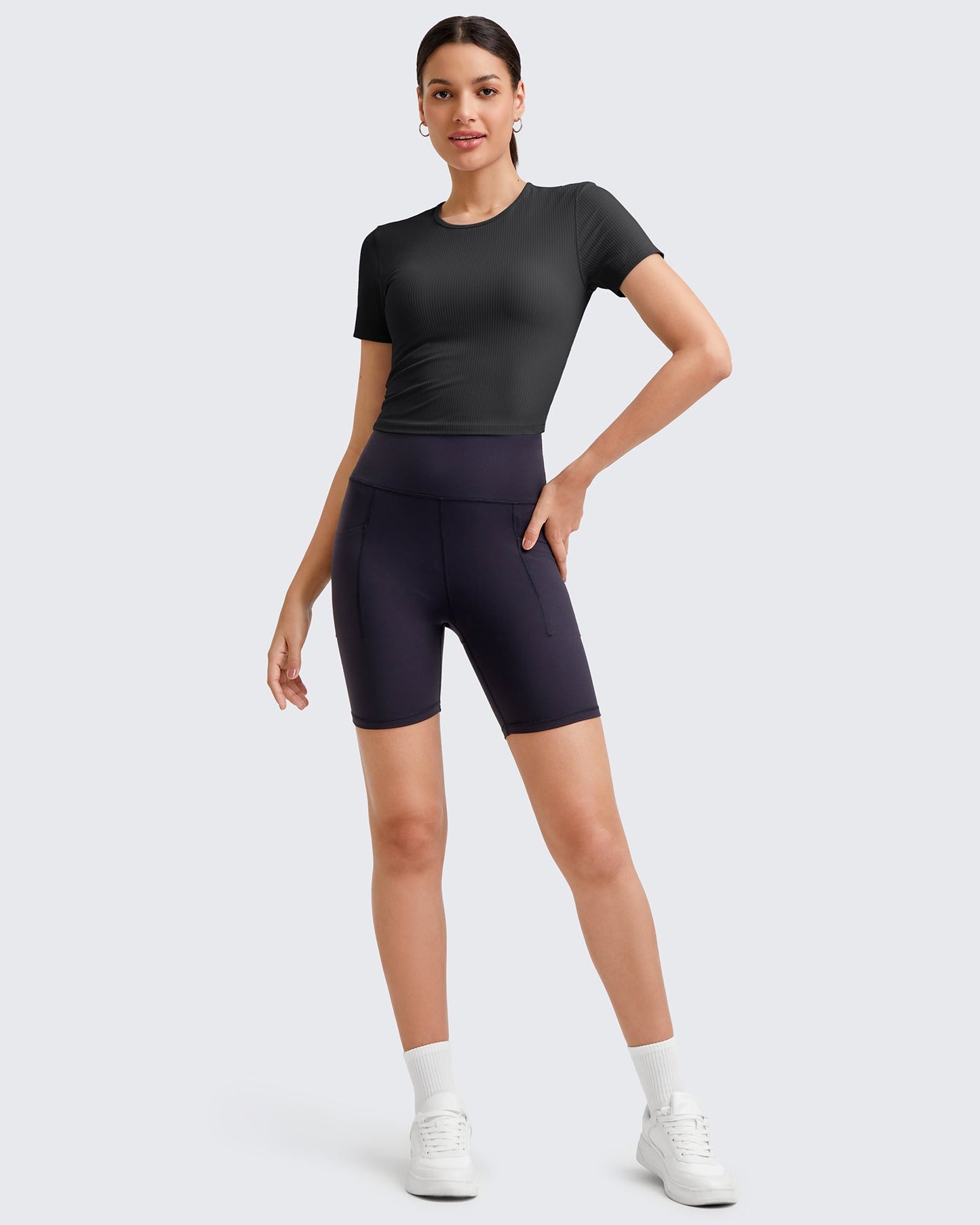 G4Free Activewear Ribbed Slim Workout Crop Short Sleeve #Khaki / S-Khaki / M-Khaki / L-Khaki / XL-Khaki / XS-Purple / S-Purple / M-Purple / L-Purple / XL-Purple / XS