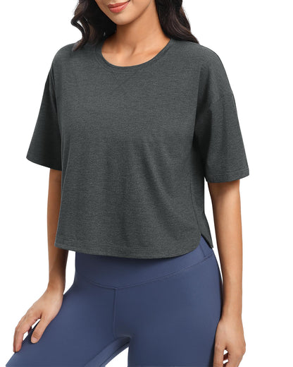 G4Free Activewear Scoop Neck Short Sleeve Workout Crop Tops #