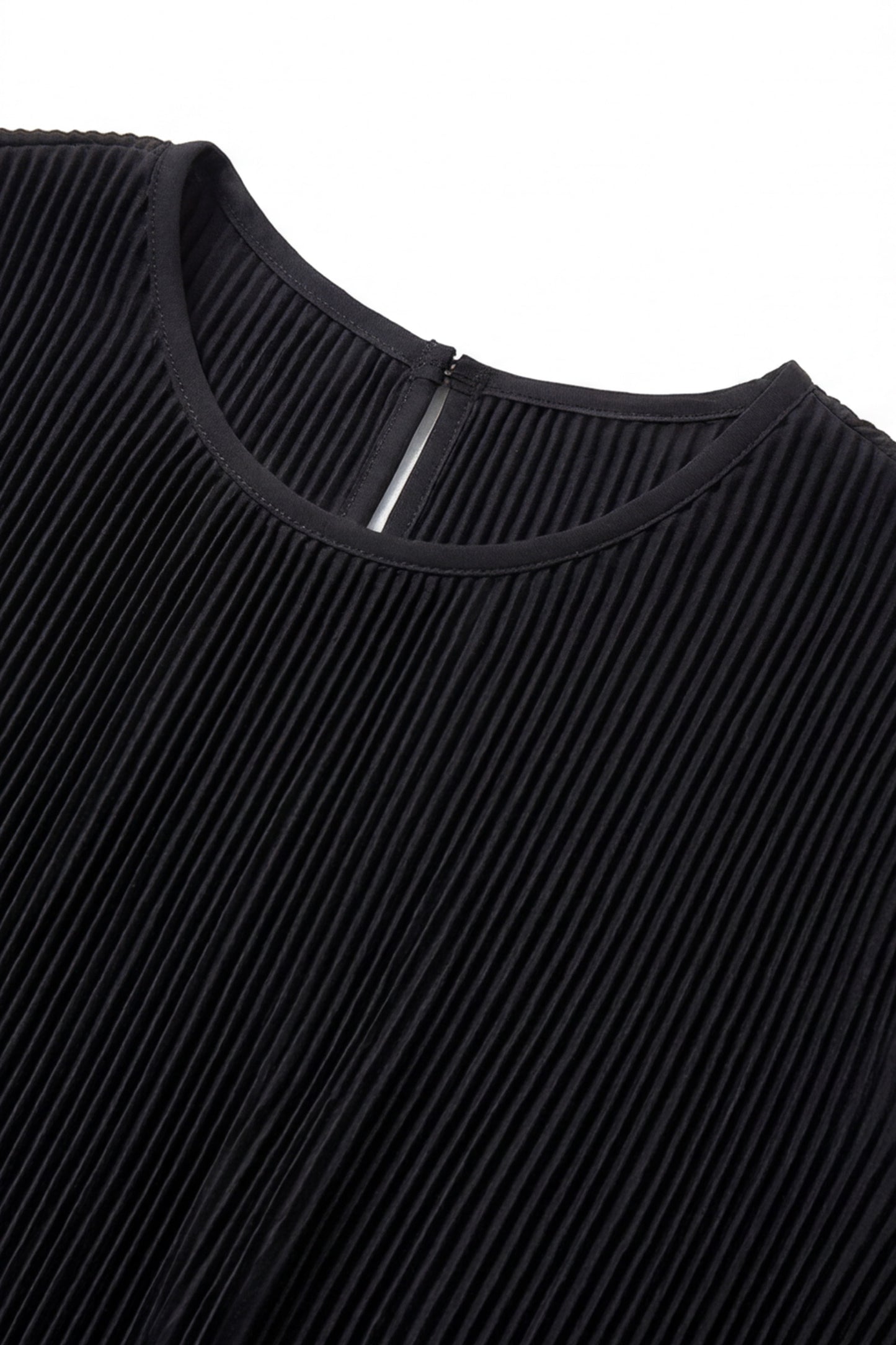 Geoflora Black Round Neck 3/4 Sleeve Pleated Maxi Dress
