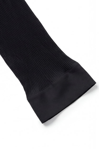 Geoflora Black Round Neck 3/4 Sleeve Pleated Maxi Dress
