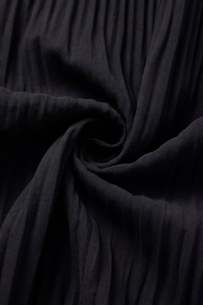 Geoflora Black Round Neck 3/4 Sleeve Pleated Maxi Dress