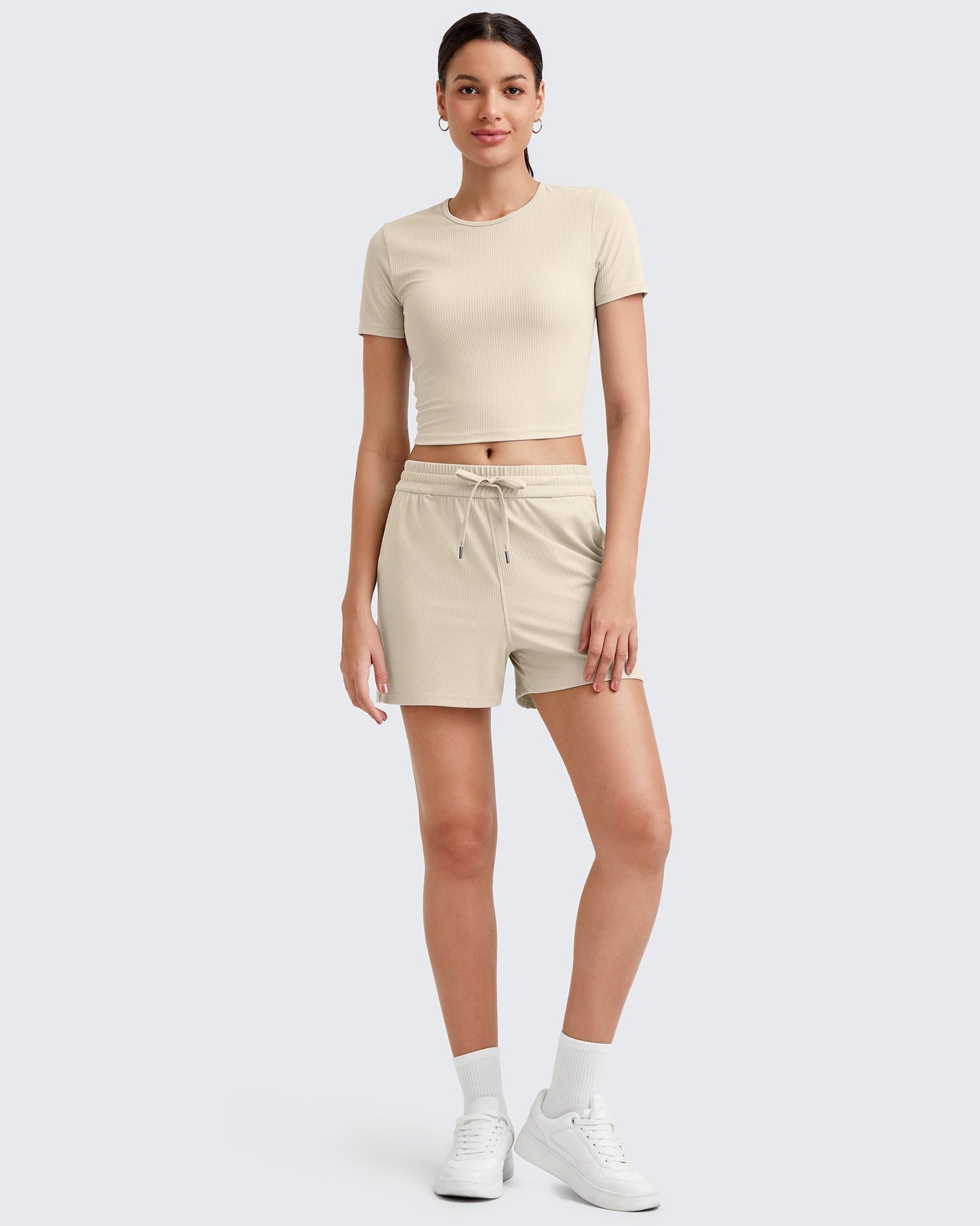 G4Free Activewear Ribbed Slim Workout Crop Short Sleeve #Khaki / S-Khaki / M-Khaki / L-Khaki / XL-Khaki / XS-Purple / S-Purple / M-Purple / L-Purple / XL-Purple / XS