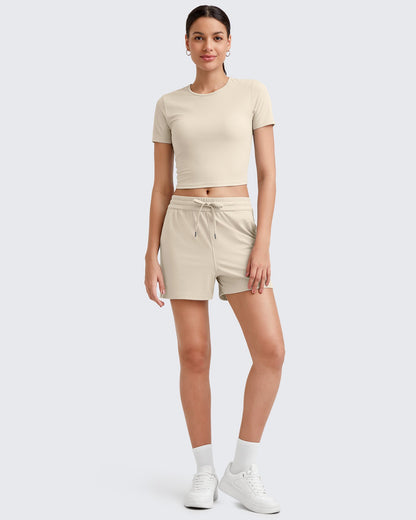 G4Free Activewear Ribbed Slim Workout Crop Short Sleeve #Khaki / S-Khaki / M-Khaki / L-Khaki / XL-Khaki / XS-Purple / S-Purple / M-Purple / L-Purple / XL-Purple / XS