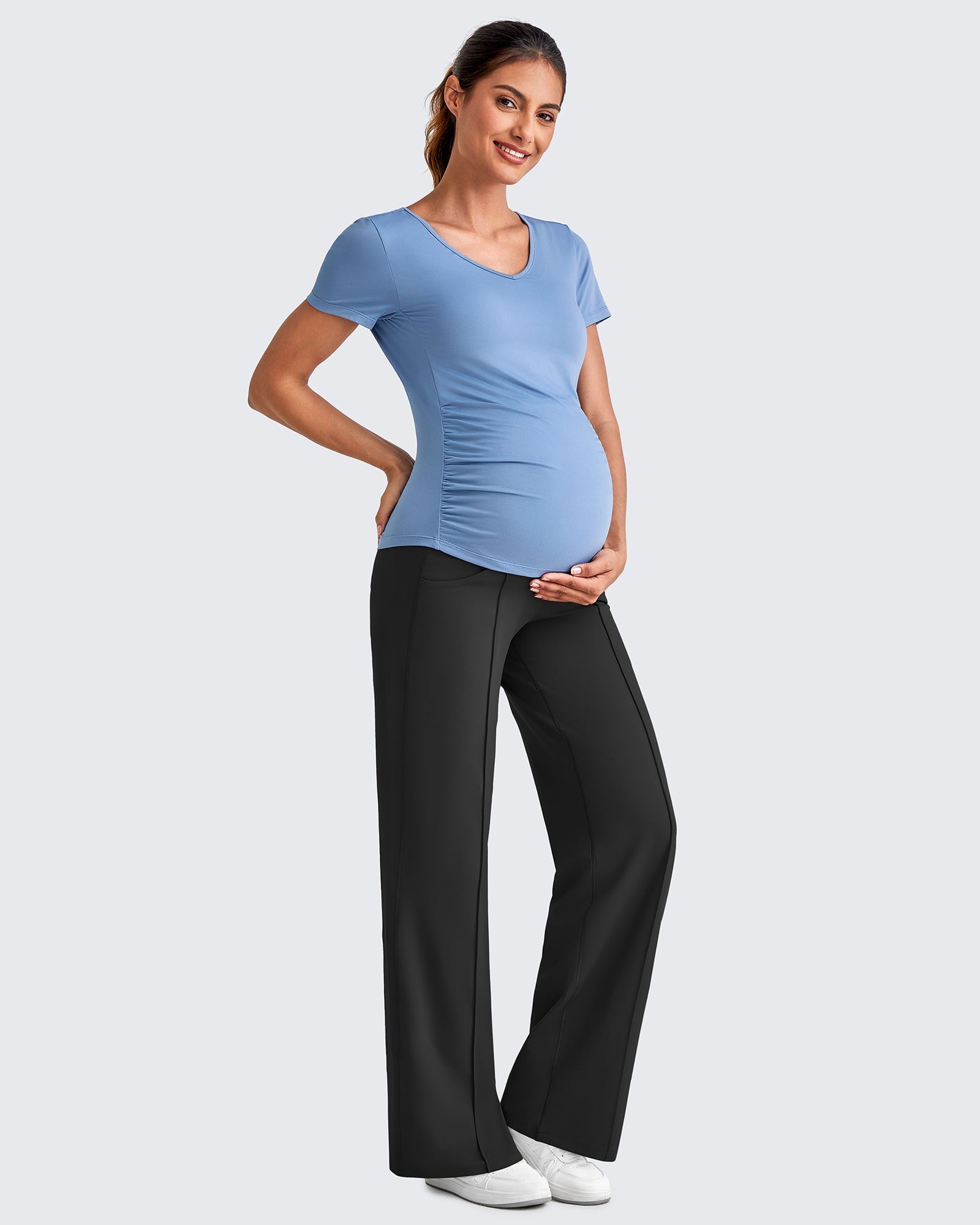 G4Free Activewear Wide Leg Pockets Front Pleats Maternity #Black / S / 28 Inseam-Black / S / 30 Inseam-Black / S / 32 Inseam-Black / M / 28 Inseam-Black / M / 30 Inseam-Black / M / 32 Inseam-Black / L / 28 Inseam-Black / L / 30 Inseam-Black / L / 32 Inseam-Black / XL / 28 Inseam