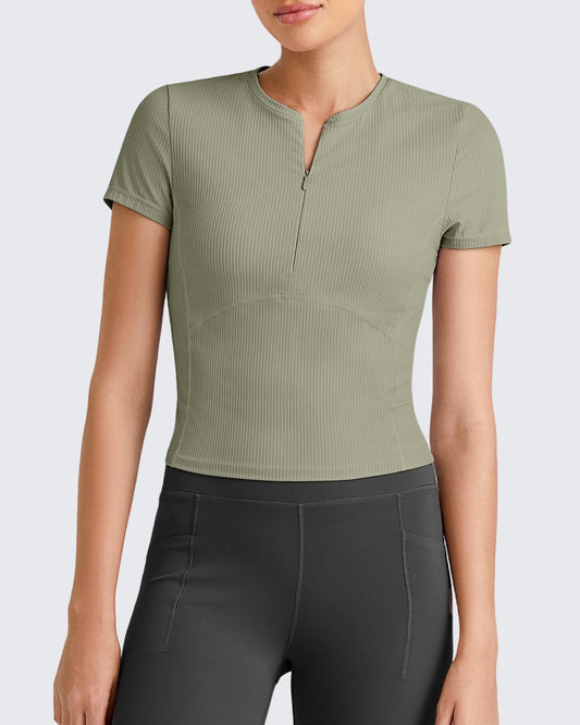 G4Free Activewear Ribbed Half Zip Slim Work Out Short Sleeve #Navy / S-Navy / M-Navy / L-Navy / XL-Navy / XS-Black / S-Black / M-Black / L-Black / XL-Black / XS