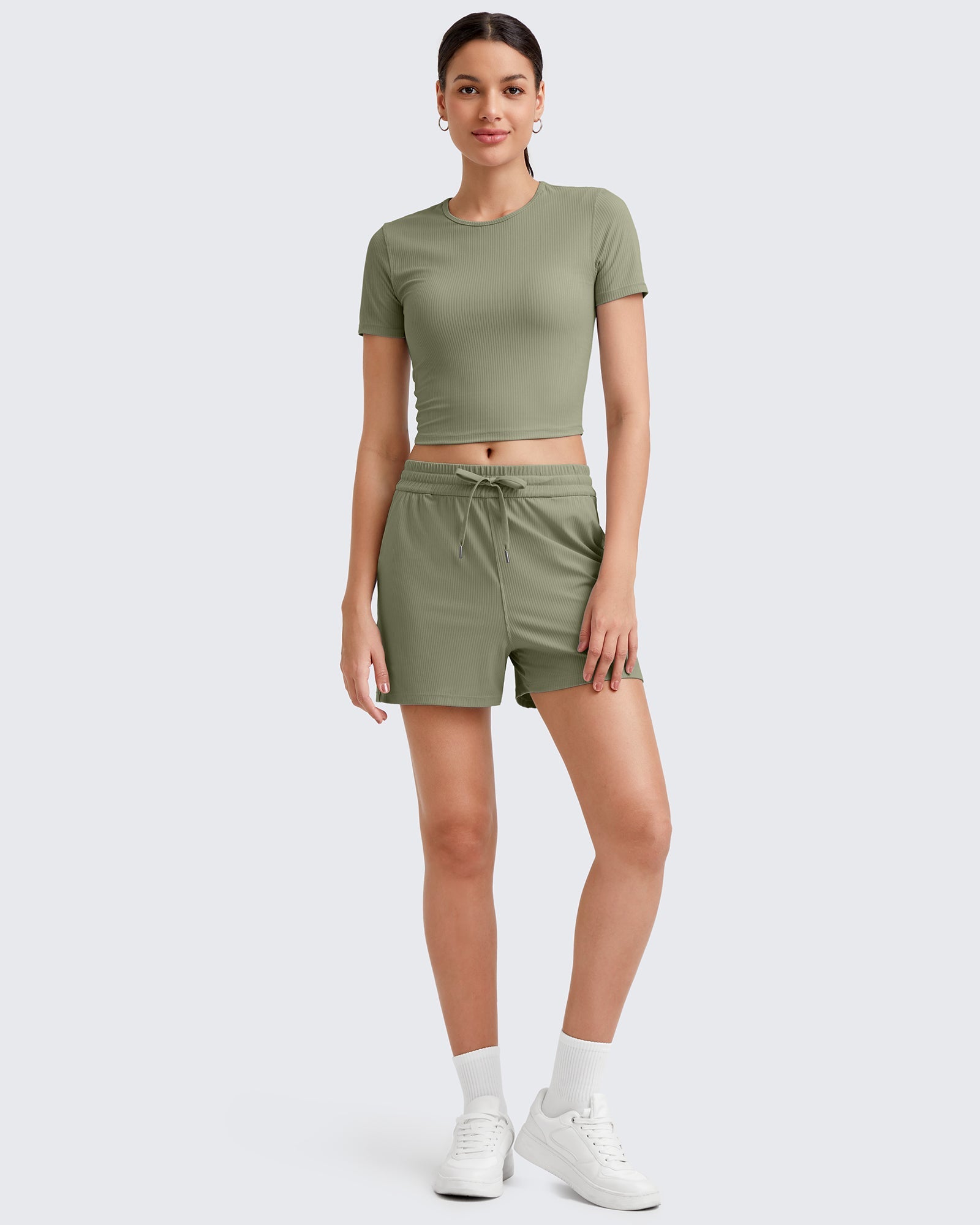 G4Free Activewear Ribbed Slim Workout Crop Short Sleeve #Khaki / S-Khaki / M-Khaki / L-Khaki / XL-Khaki / XS-Purple / S-Purple / M-Purple / L-Purple / XL-Purple / XS