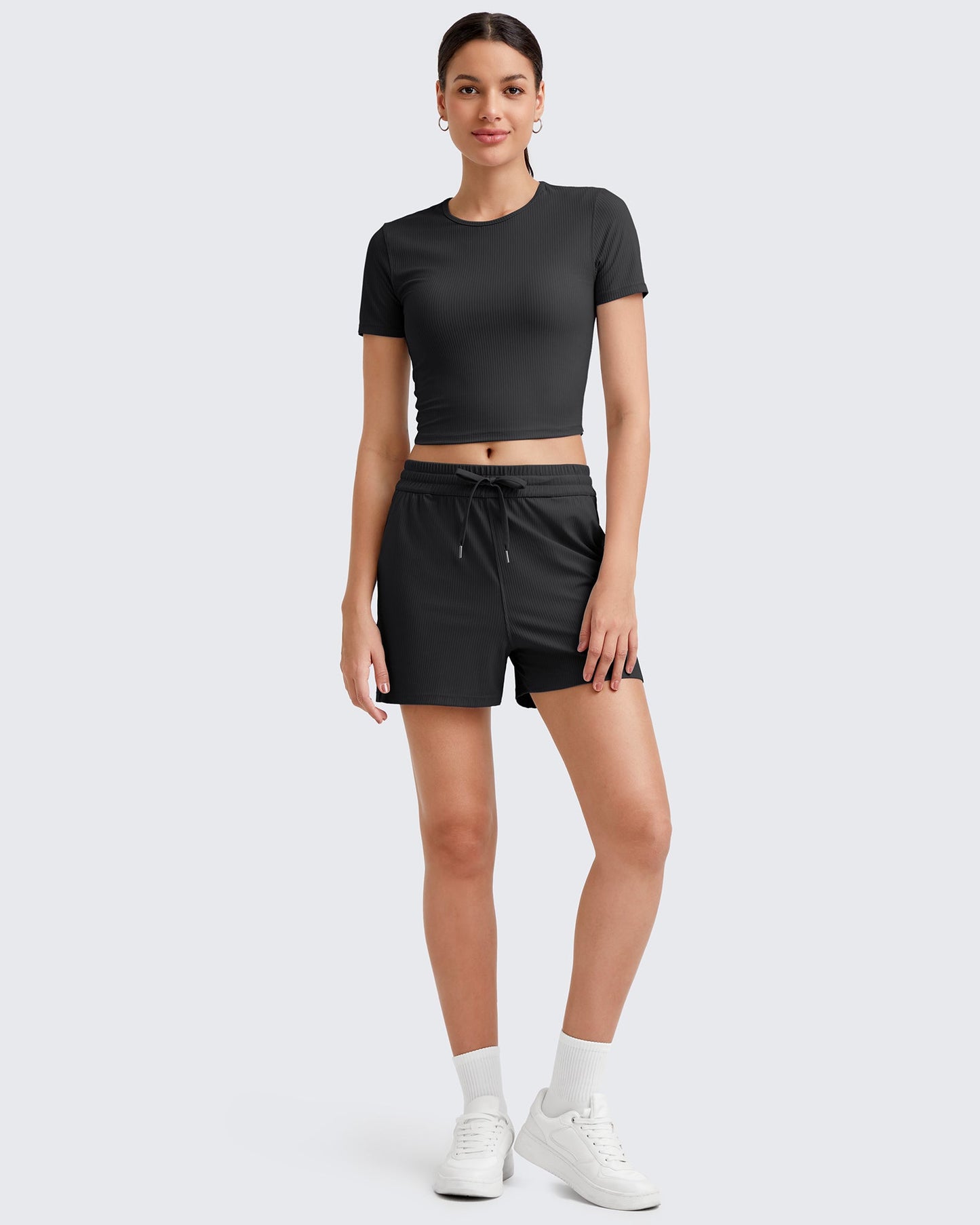 G4Free Activewear Ribbed Slim Workout Crop Short Sleeve #Khaki / S-Khaki / M-Khaki / L-Khaki / XL-Khaki / XS-Purple / S-Purple / M-Purple / L-Purple / XL-Purple / XS