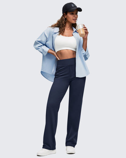 High Waist Hidden Zipper Pockets Dress Pants