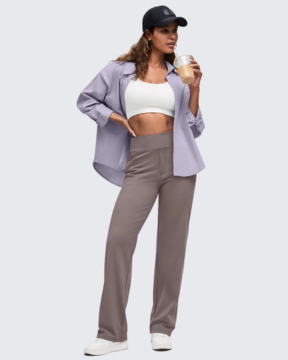 High Waist Hidden Zipper Pockets Dress Pants