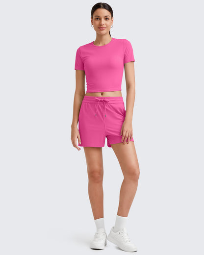 G4Free Activewear Ribbed Slim Workout Crop Short Sleeve #Khaki / S-Khaki / M-Khaki / L-Khaki / XL-Khaki / XS-Purple / S-Purple / M-Purple / L-Purple / XL-Purple / XS