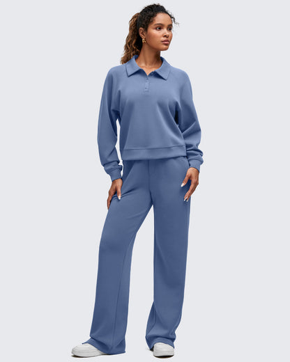 Smoofit Polo Pullover Button Up Sweatshirts