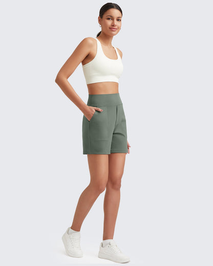 G4FREE High-Waist Burmuda Athletic Shorts 5 #grey-sage