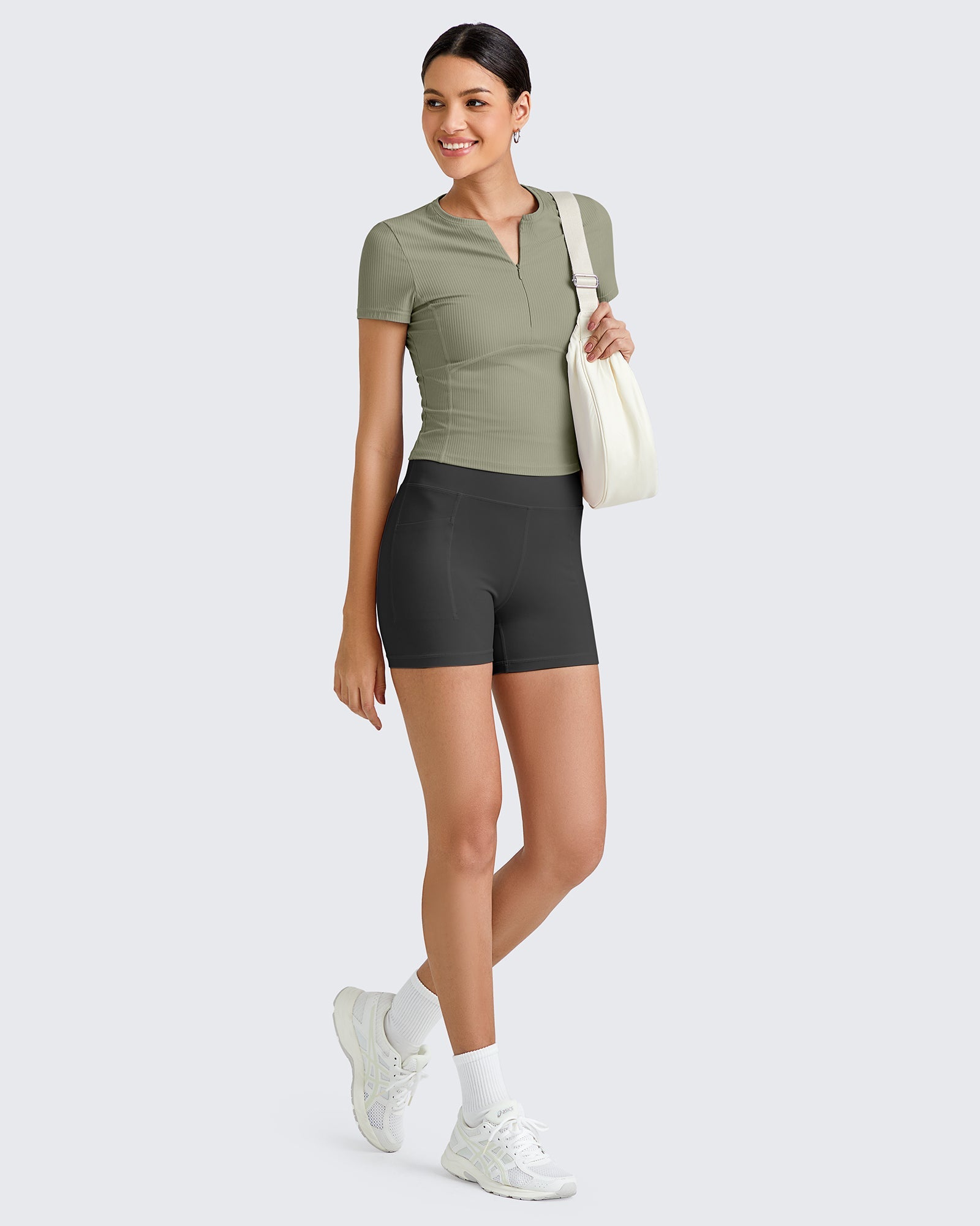 G4free Ribbed Half Zip Slim Work Out Short Sleeve  #forest-green