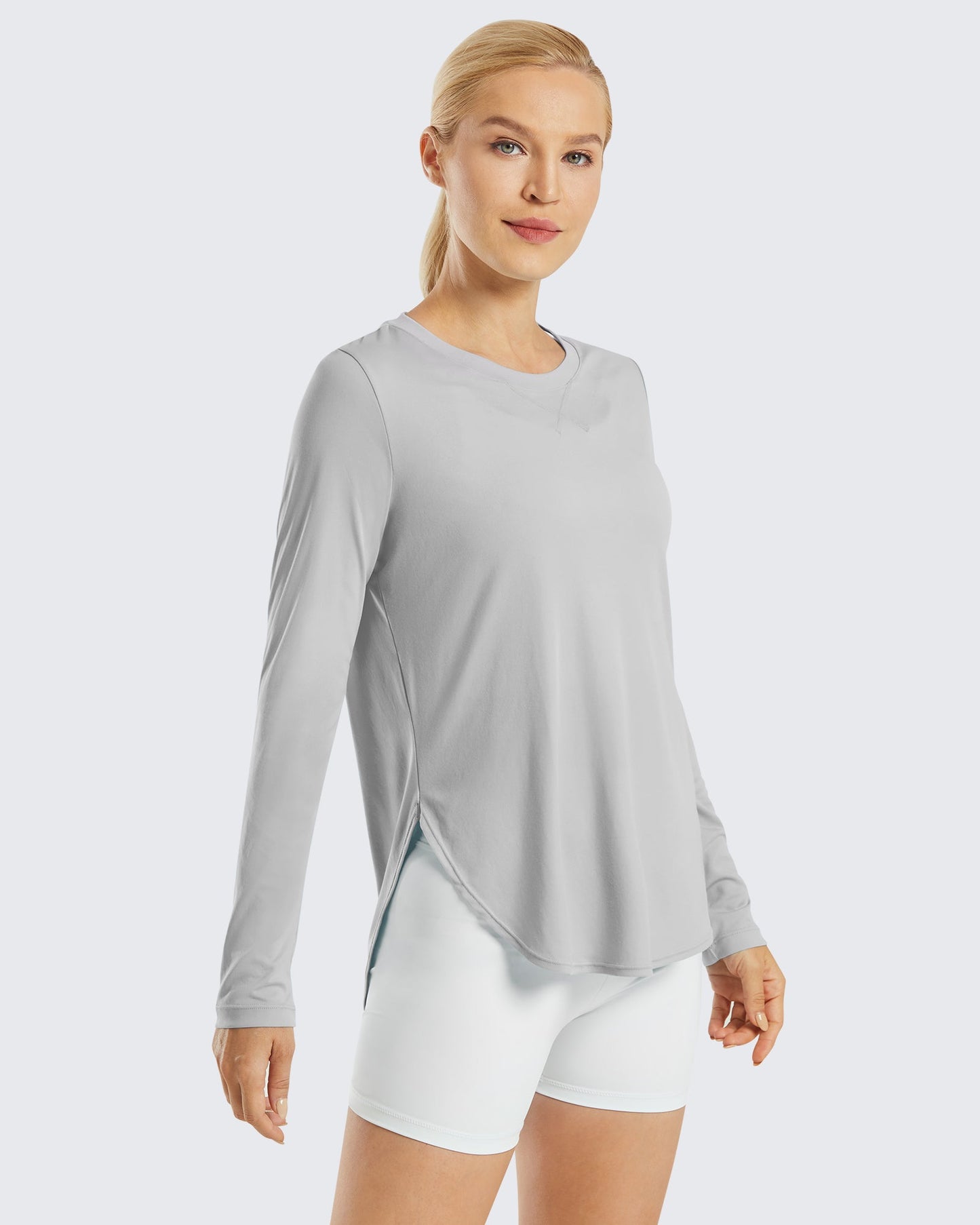 G4Free Activewear Scoop Neck UV Sun Workout Long Sleeve #Grey