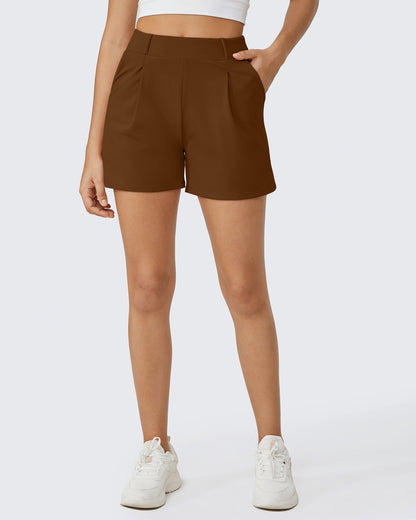 G4Free Activewear High-Waisted Casual Suit Shorts # Dark coffee