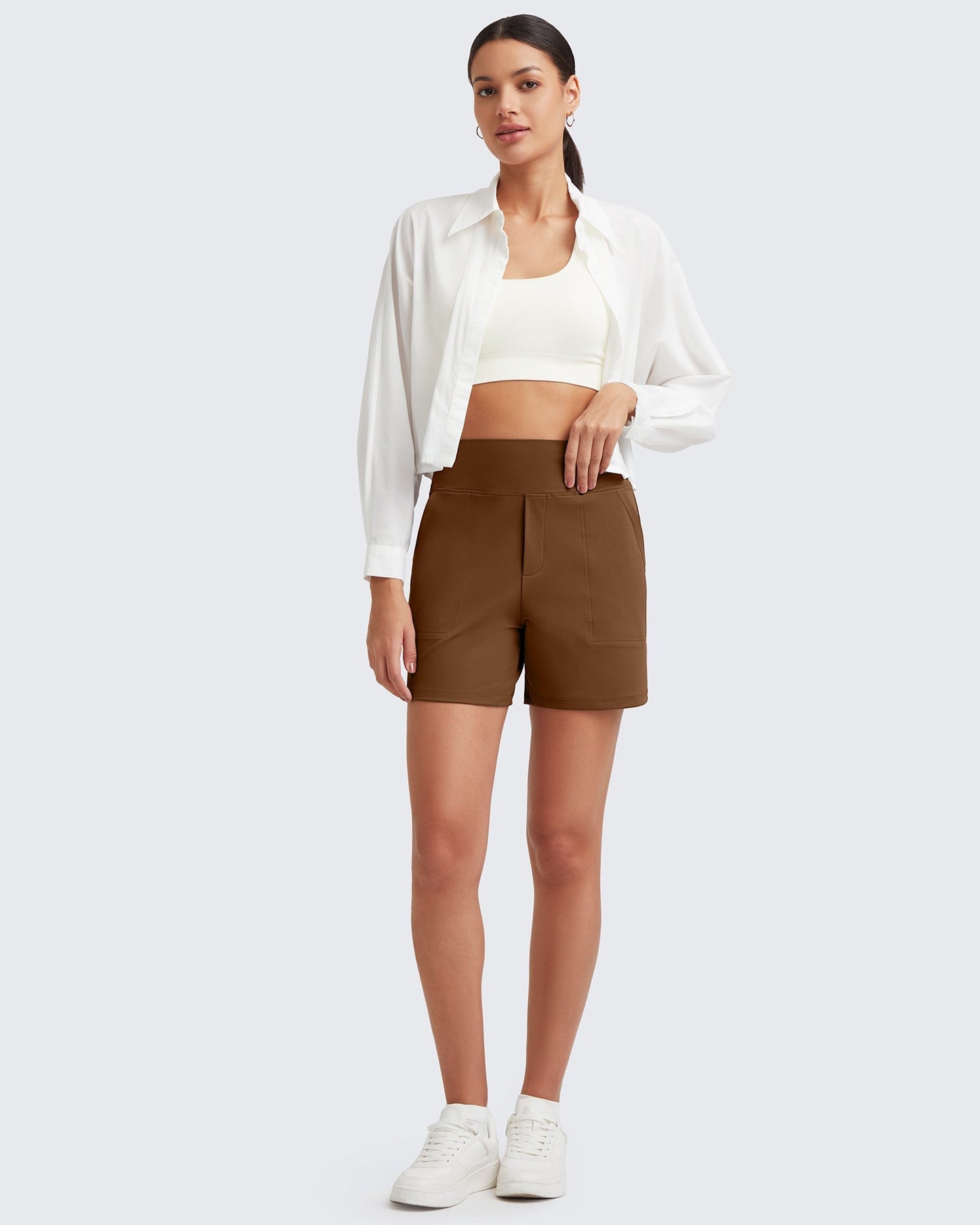 G4FREE High-Waist Burmuda Athletic Shorts 5 #dark-coffee