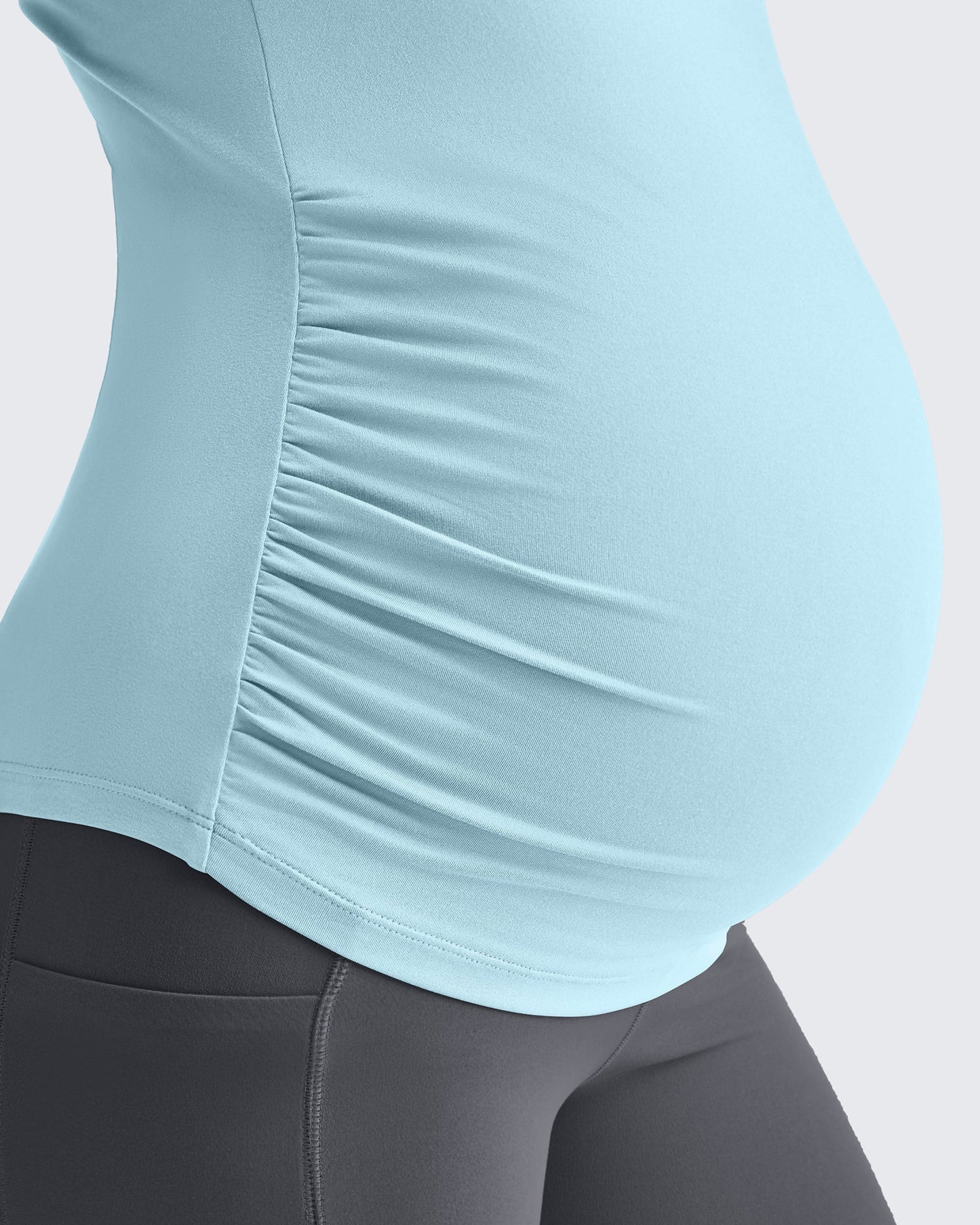 G4Free Activewear Lightweight V Neck Side Ruched Maternity Short Sleeve #Pink / S-Pink / M-Pink / L-Pink / XL-Pink / XXL-Pink / XS-Black / S-Black / M-Black / L-Black / XL