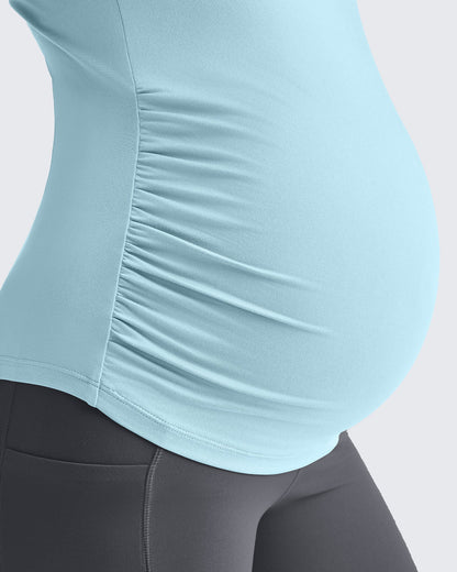 G4Free Activewear Lightweight V Neck Side Ruched Maternity Short Sleeve #Pink / S-Pink / M-Pink / L-Pink / XL-Pink / XXL-Pink / XS-Black / S-Black / M-Black / L-Black / XL