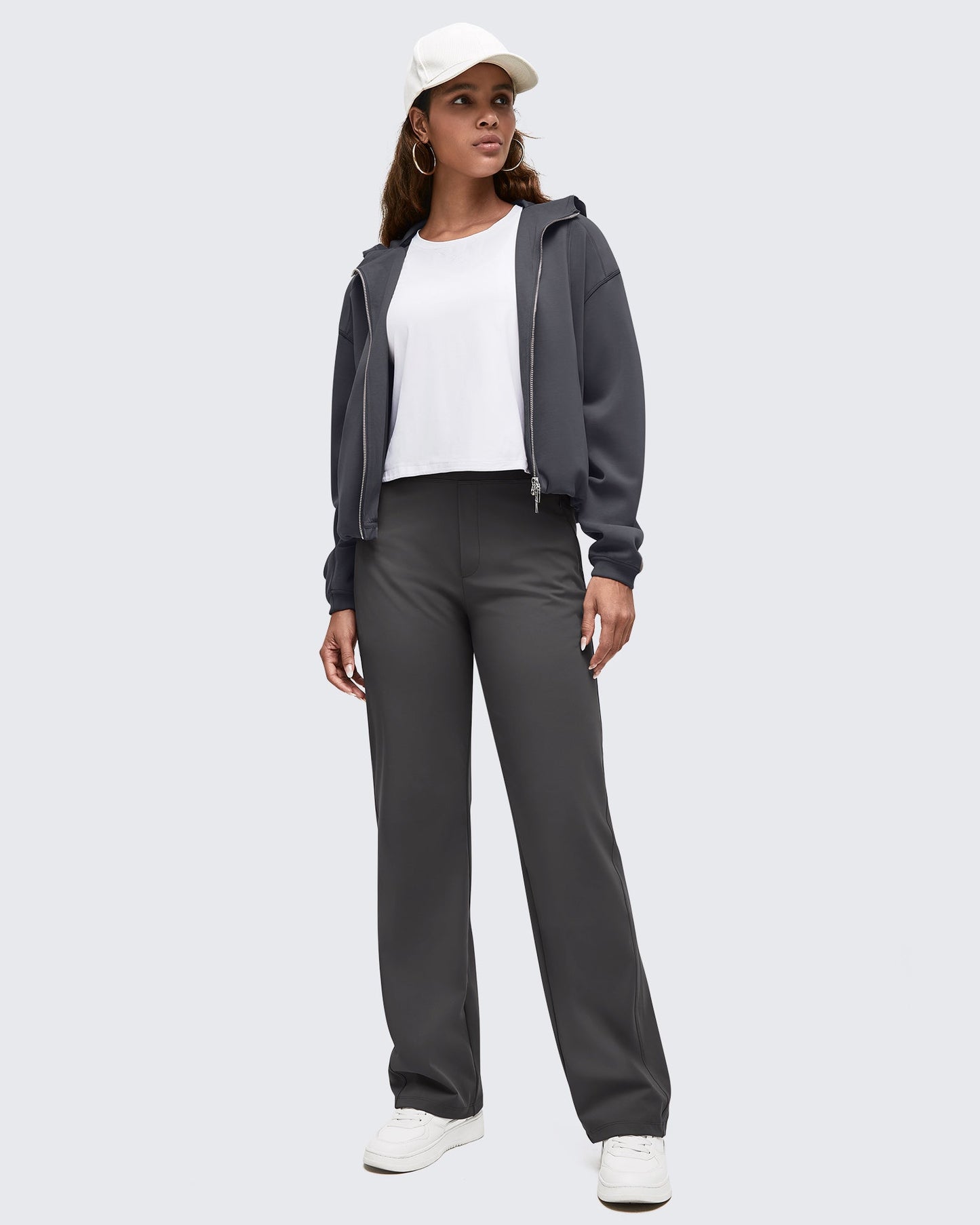 High Waist Hidden Zipper Pockets Dress Pants
