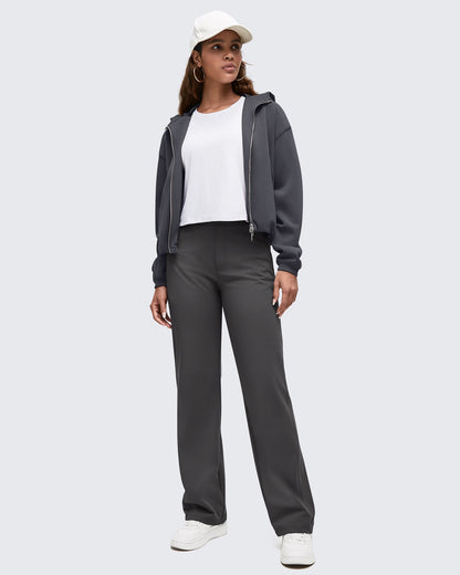High Waist Hidden Zipper Pockets Dress Pants