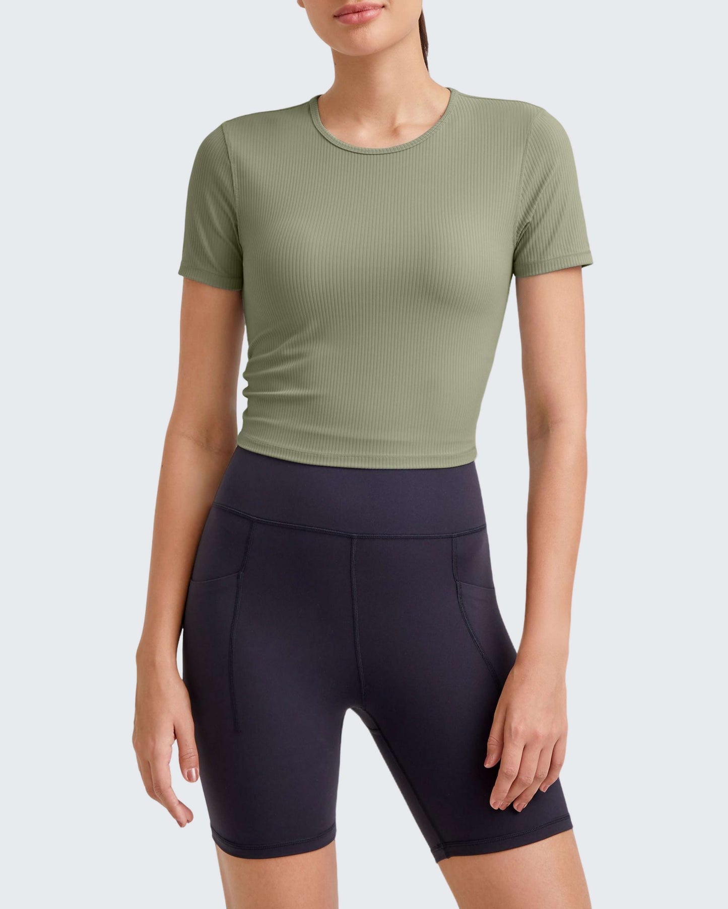 G4Free Activewear Ribbed Slim Workout Crop Short Sleeve #Khaki / S-Khaki / M-Khaki / L-Khaki / XL-Khaki / XS-Purple / S-Purple / M-Purple / L-Purple / XL-Purple / XS