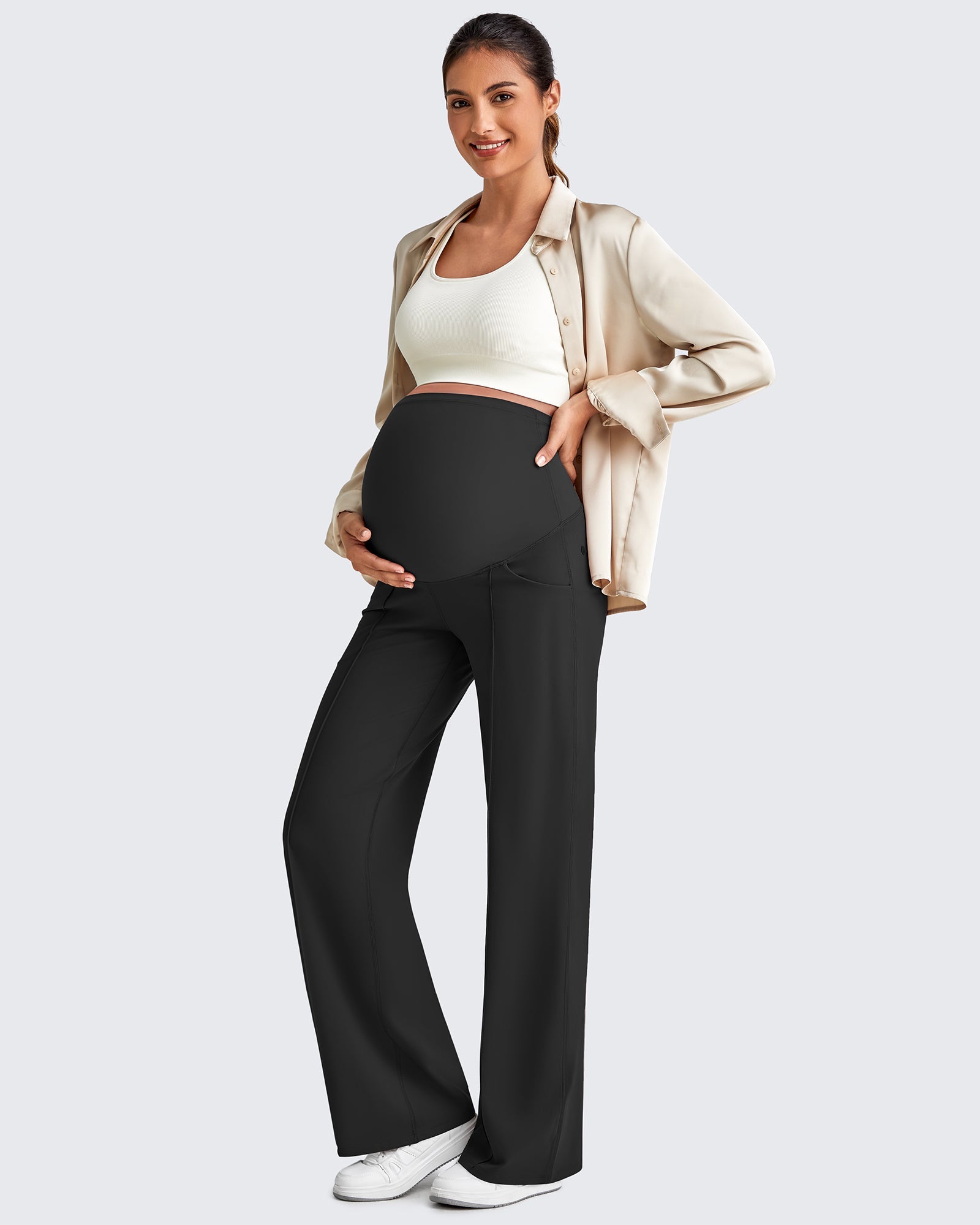 G4Free Activewear Wide Leg Pockets Front Pleats Maternity #Black / S / 28 Inseam-Black / S / 30 Inseam-Black / S / 32 Inseam-Black / M / 28 Inseam-Black / M / 30 Inseam-Black / M / 32 Inseam-Black / L / 28 Inseam-Black / L / 30 Inseam-Black / L / 32 Inseam-Black / XL / 28 Inseam