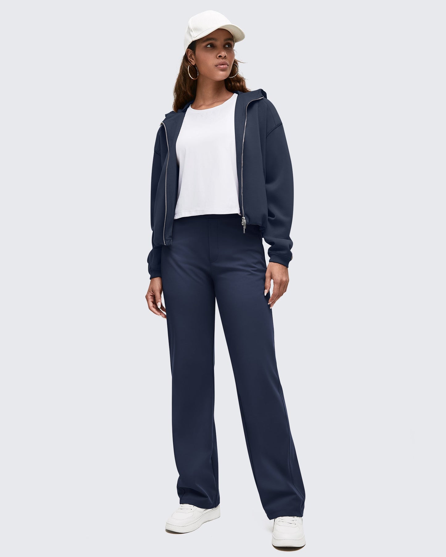 High Waist Hidden Zipper Pockets Dress Pants