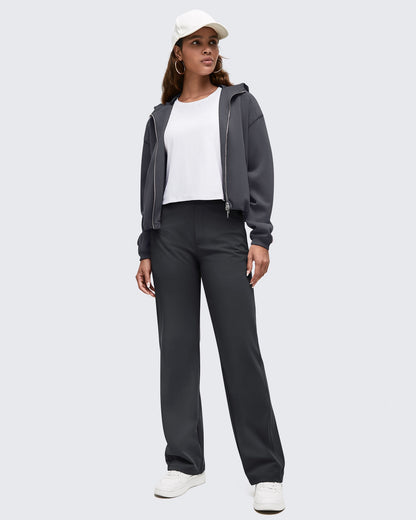 High Waist Hidden Zipper Pockets Dress Pants