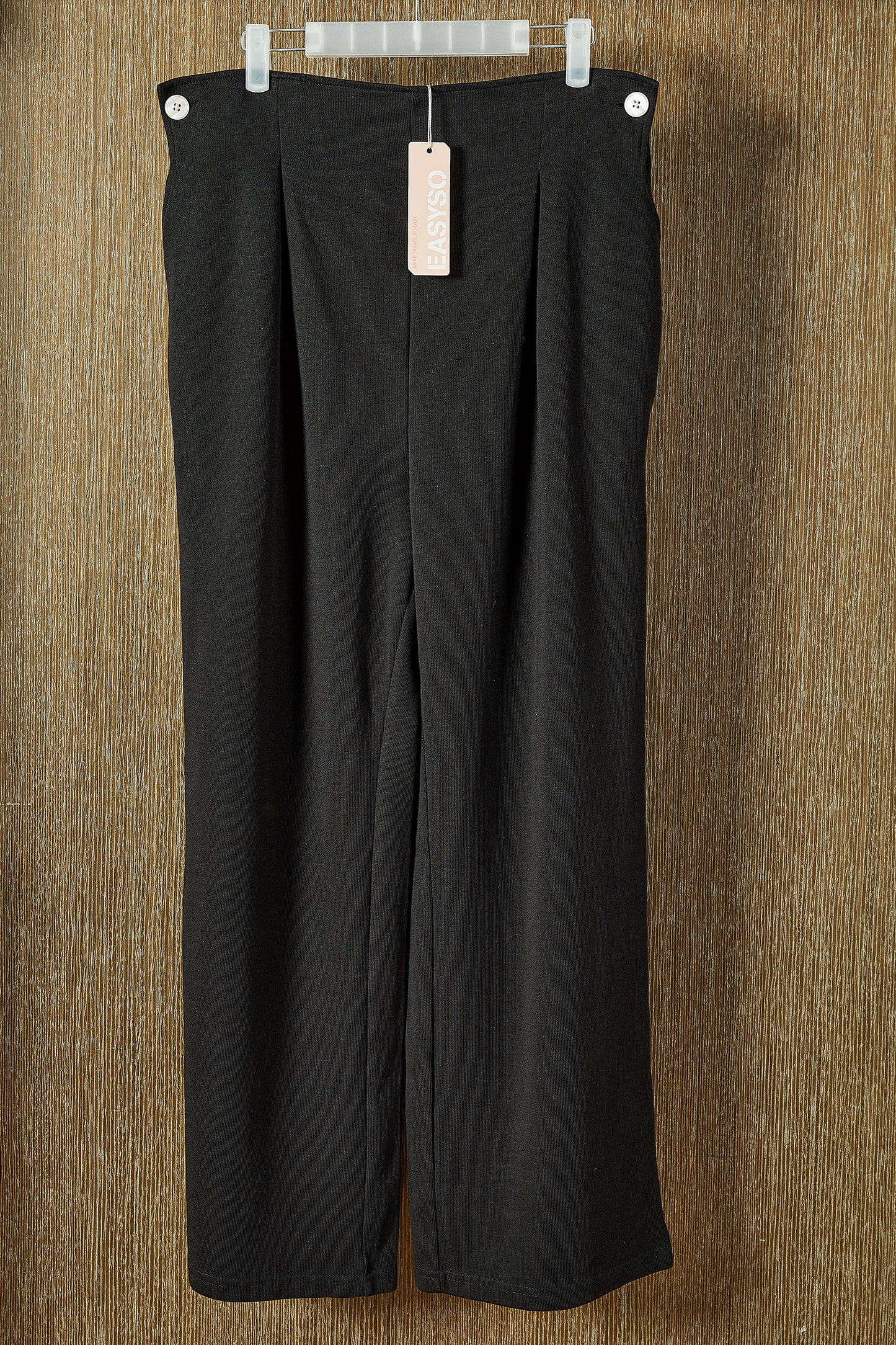 EASYSO Travel-Ready Ribbed Wide-Leg Pants – High-Rise Tailored Knit Trousers with Pockets