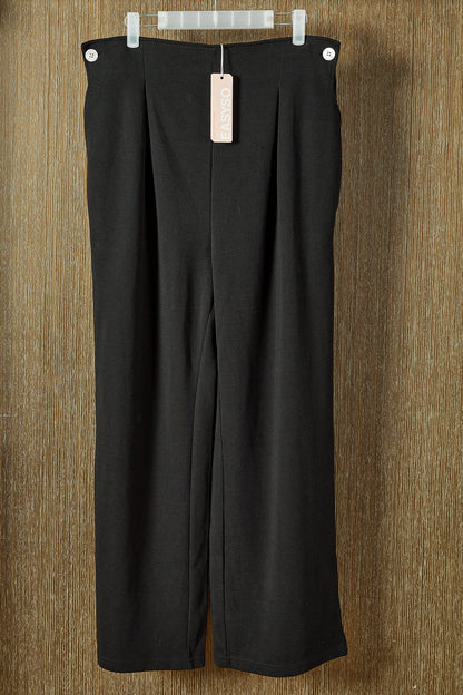 EASYSO Travel-Ready Ribbed Wide-Leg Pants – High-Rise Tailored Knit Trousers with Pockets