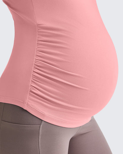 Lightweight V Neck Side Ruched Maternity Short Sleeve