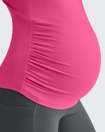 Lightweight V Neck Side Ruched Maternity Short Sleeve