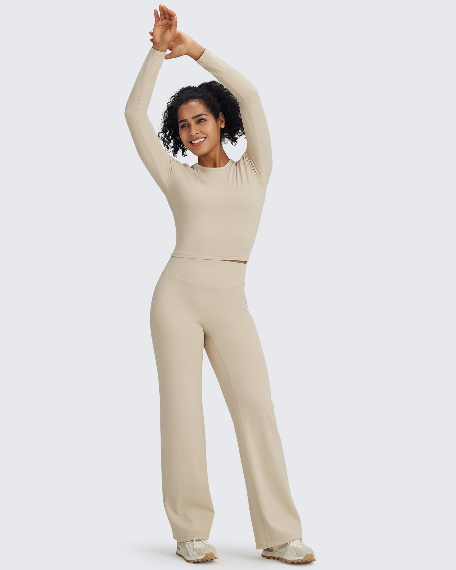 G4Free Activewear BareFeel Slim High Crew Neck Cropped Long Sleeve #