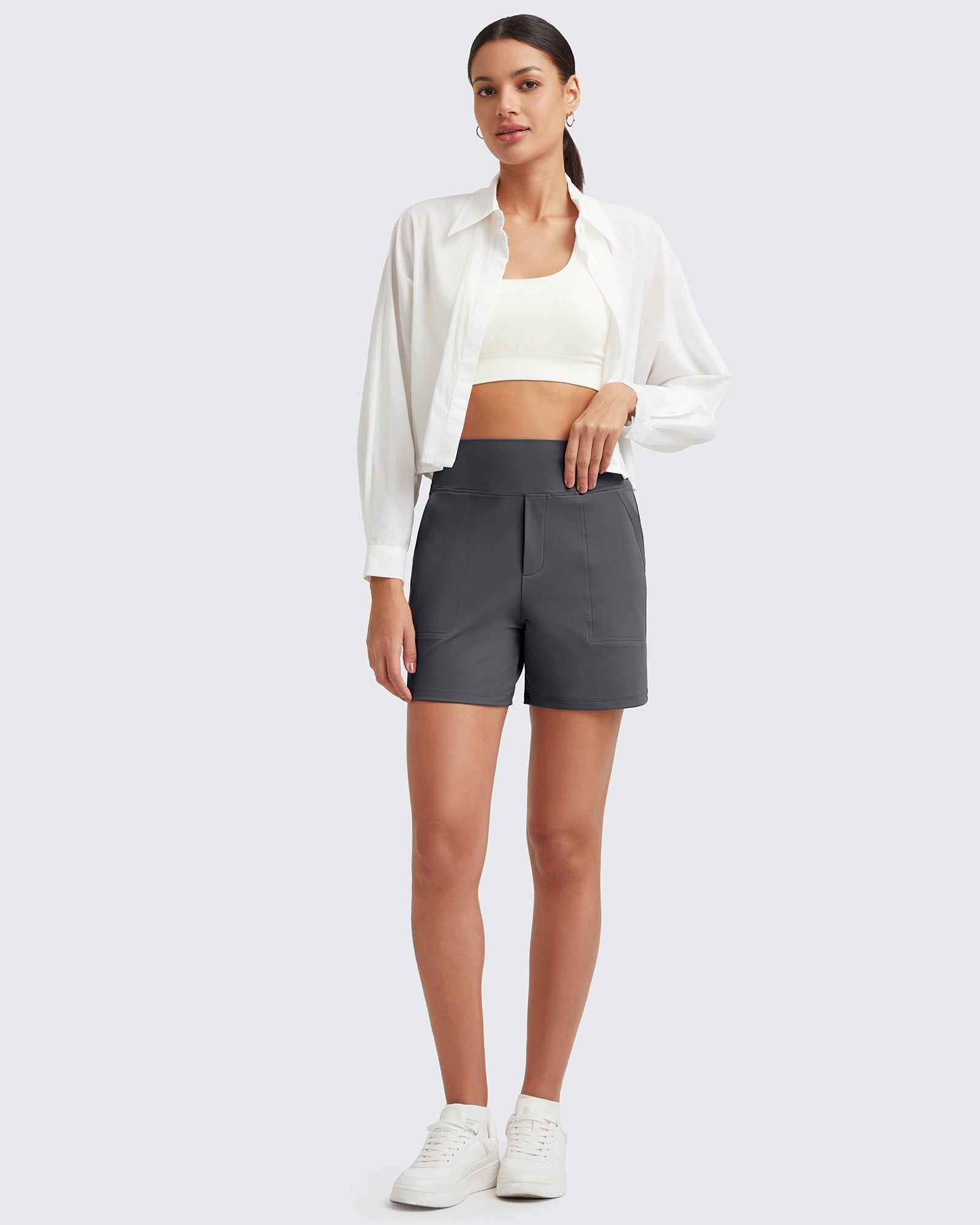 G4FREE High-Waist Burmuda Athletic Shorts 5 #dark-heather