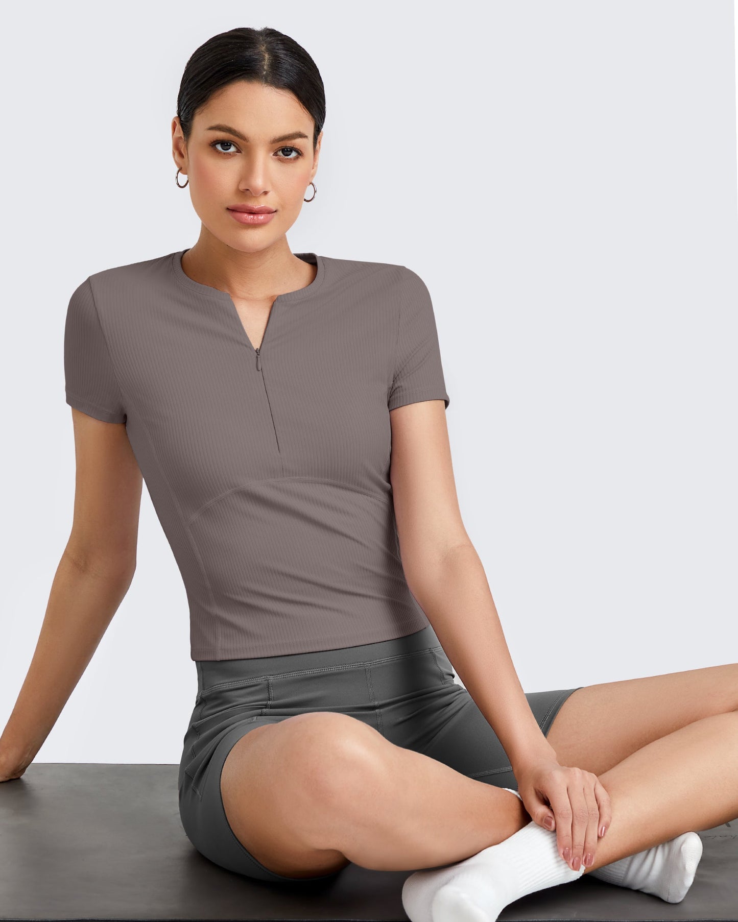 G4Free Activewear Ribbed Half Zip Slim Work Out Short Sleeve #Navy / S-Navy / M-Navy / L-Navy / XL-Navy / XS-Black / S-Black / M-Black / L-Black / XL-Black / XS