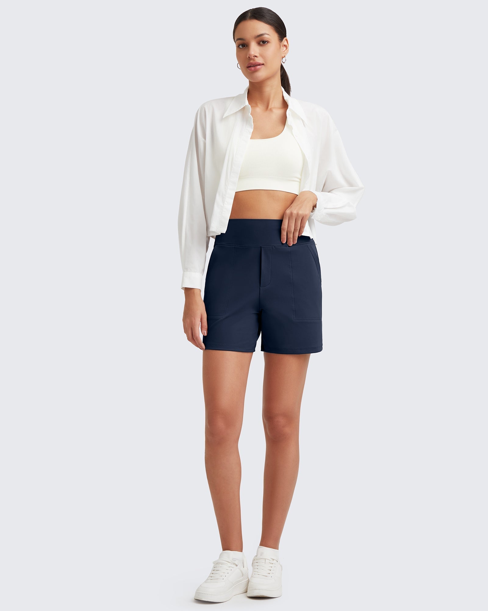G4FREE High-Waist Burmuda Athletic Shorts 5 #navy