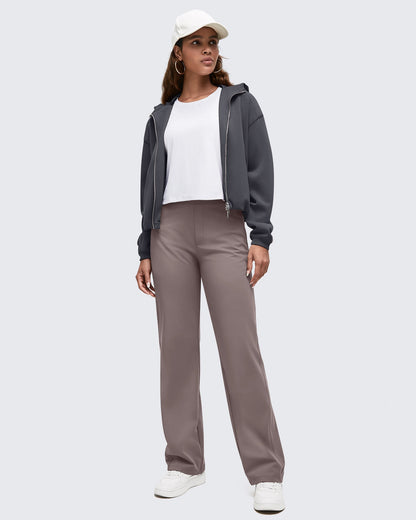 High Waist Hidden Zipper Pockets Dress Pants