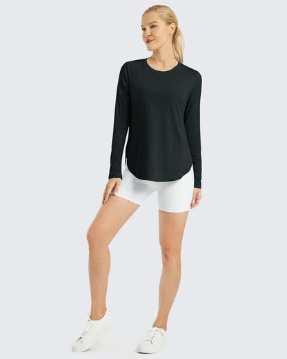 G4Free Activewear Scoop Neck UV Sun Workout Long Sleeve #Black