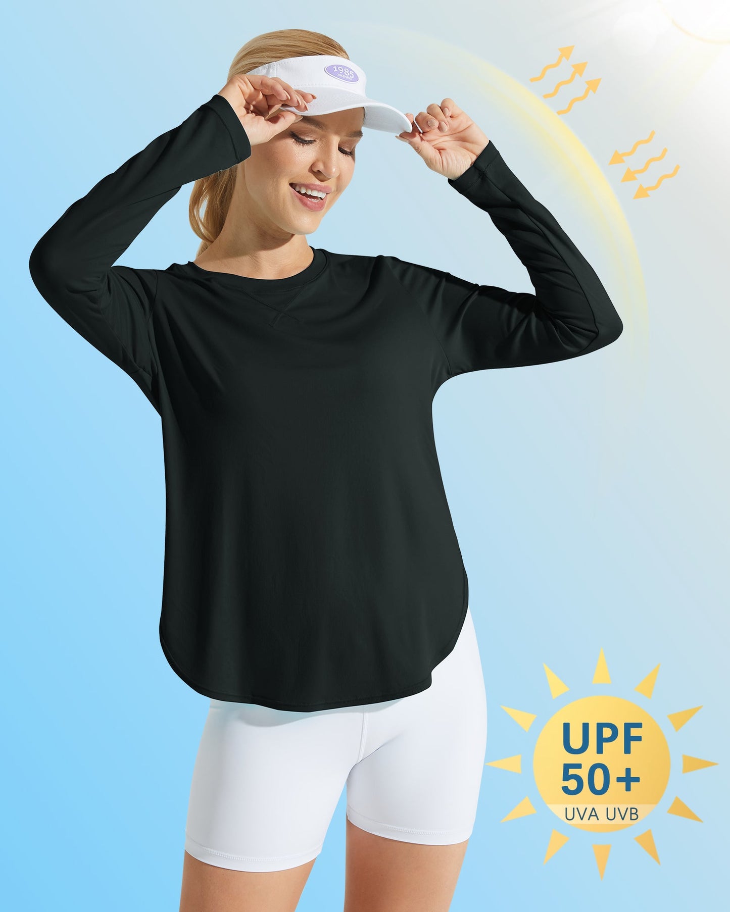 G4Free Activewear Scoop Neck UV Sun Workout Long Sleeve #Black