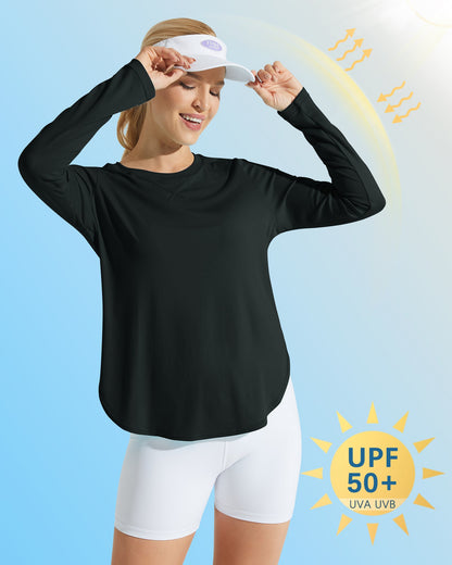 G4Free Activewear Scoop Neck UV Sun Workout Long Sleeve #Black