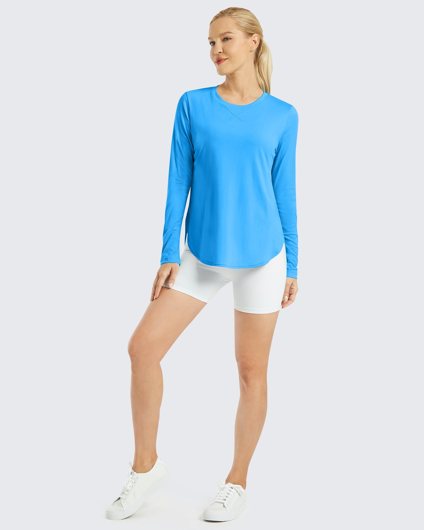 G4Free Activewear Scoop Neck UV Sun Workout Long Sleeve #Ocean blue