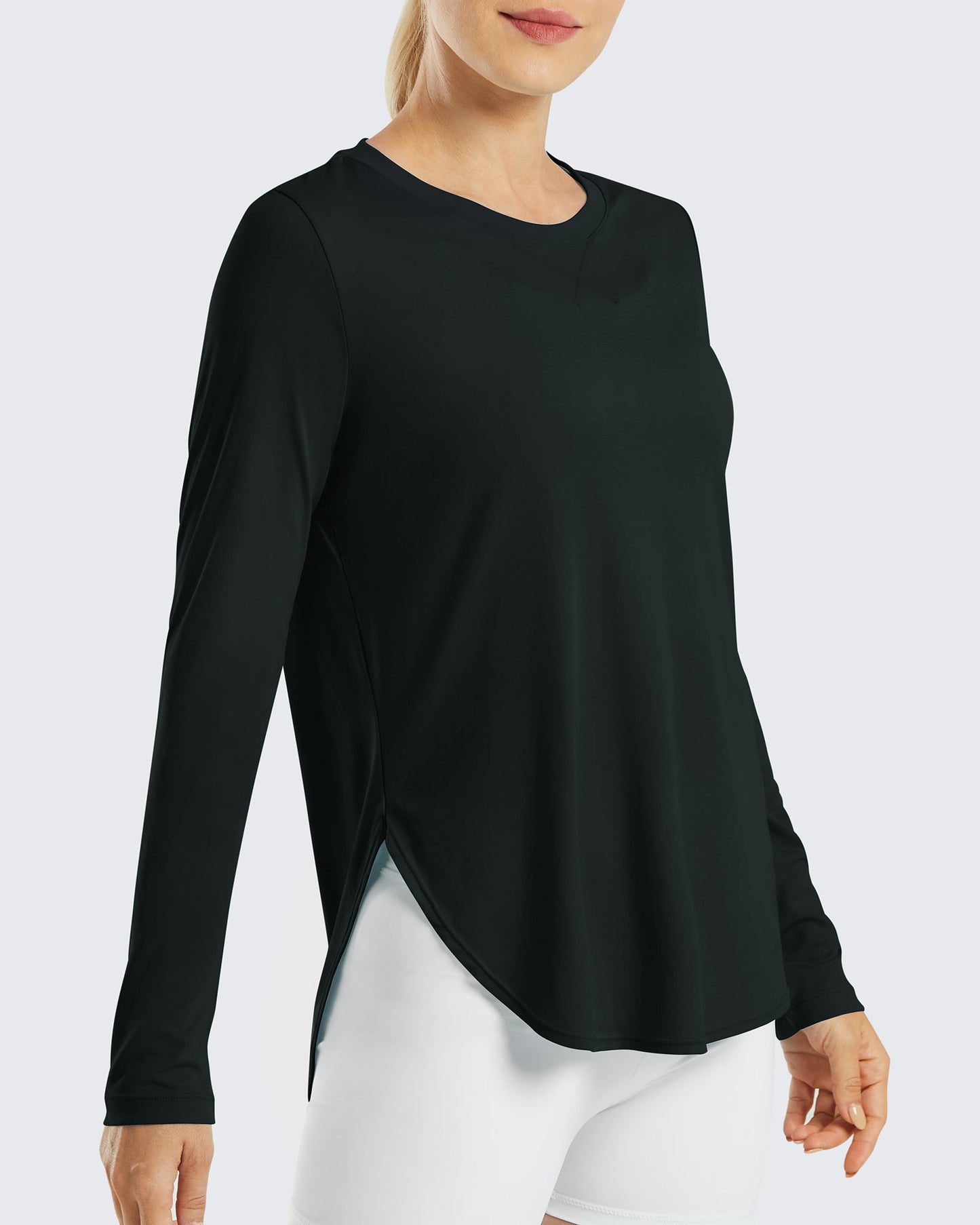 G4Free Activewear Scoop Neck UV Sun Workout Long Sleeve #Black