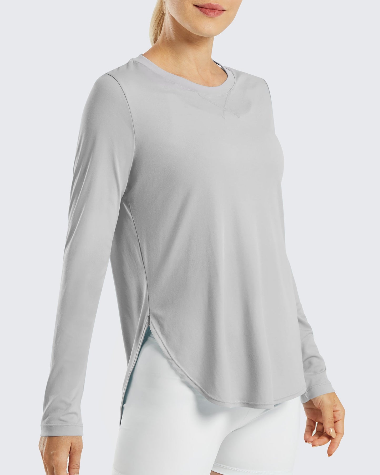 G4Free Activewear Scoop Neck UV Sun Workout Long Sleeve #Grey