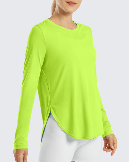 G4Free Activewear Scoop Neck UV Sun Workout Long Sleeve #Fluorescent Green